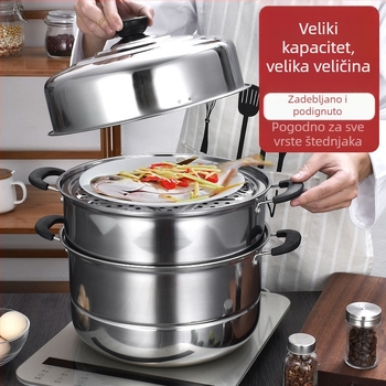 304 nehrđajući čelik, lonac za paru s tri razine, debelo dno, dvostruki kućni parni lonac, posuda za juhu, poklon kutija