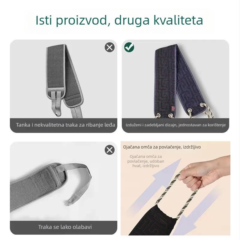 Muška eksfolirajuća rukavica za kupanje s dugom trakom – čišćenje leđa, kućna upotreba, poliester-pamučna smjesa