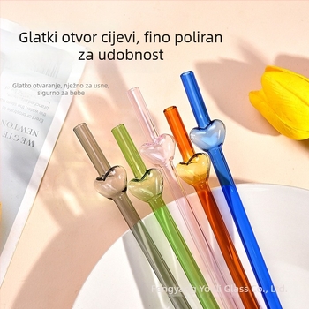 Prozirne staklene slamke u obliku srca od borosilikatnog stakla, otporne na toplinu, set ravnih cijevi 2+1 komada