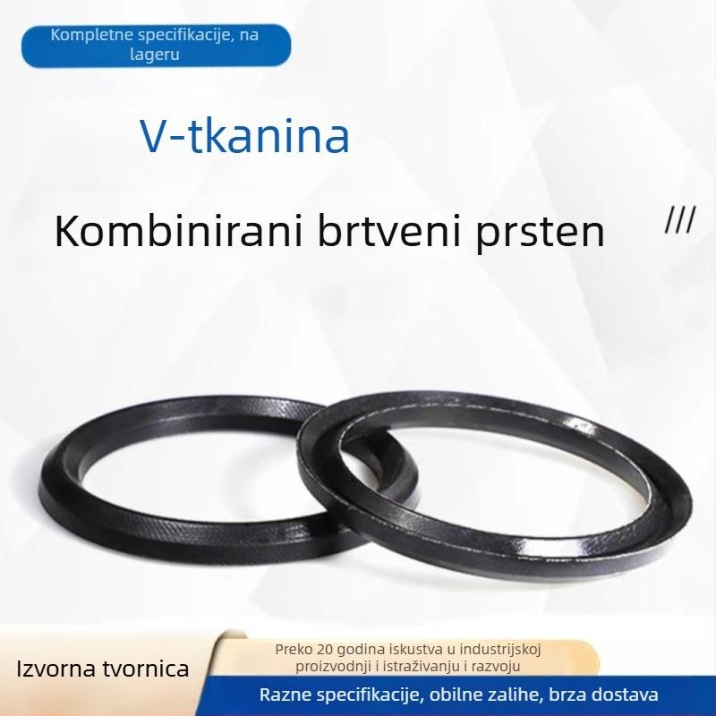 V-oblik brtveni prsten s platnenom ojačanjem, bez okvira, za hidraulične cilindre, otporan na visoke temperature i tlak, na skladištu