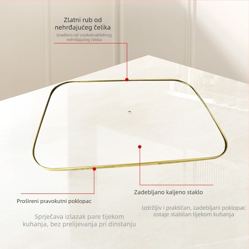 Pravokutni poklop za lonac od kaljenog stakla s zlatnim rubom od nehrđajućeg čelika
