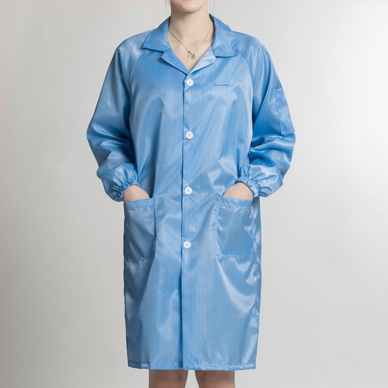 Antistatni dugi radni mantil za čiste prostore, unisex, plavo-bijeli