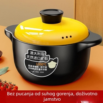 Glineni lonac za gulaš i juhe, keramički lonac za plinski štednjak, ravno dno, 2.1–3 L, neprijanjajući, za rižu i juhu
