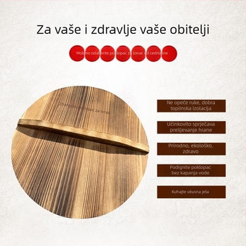 Poklop za željezni lonac od jedlinog drveta, karbonski obrađen, okrugli, izolirani, starinski stil
