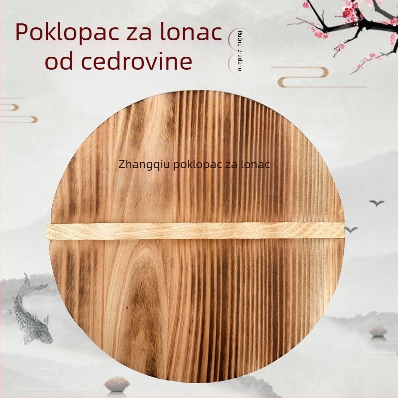 Poklop za željezni lonac od jedlinog drveta, karbonski obrađen, okrugli, izolirani, starinski stil