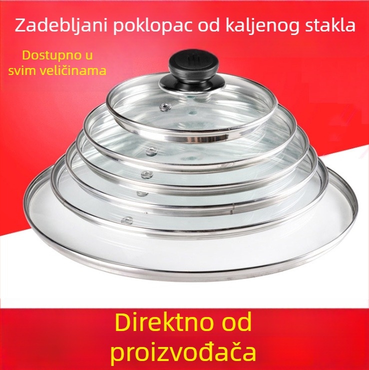 Poklop za lonac od kaljenog stakla, proziran, okrugli, univerzalni, otporan na visoke temperature