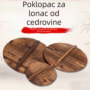 Kružni poklopac od drveta za wok – starinski čvrsti drveni poklopac za željezni wok, promjer 30–36 cm