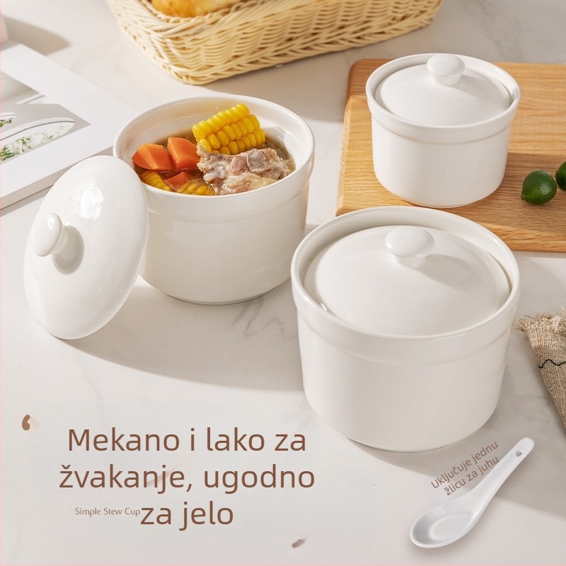 Keramična posuda za bain‑ Marie s poklopcem za pripremu gnijezda od ptica i juhe s kremom od jaja, posuda za parenje, veličine male/srednje/velike