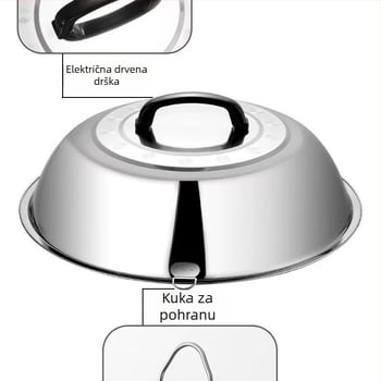 Debeli poklop od nehrđajućeg čelika za wok, tradicionalni okrugli dizajn, veliki uzdignuti poklop za željezne posude