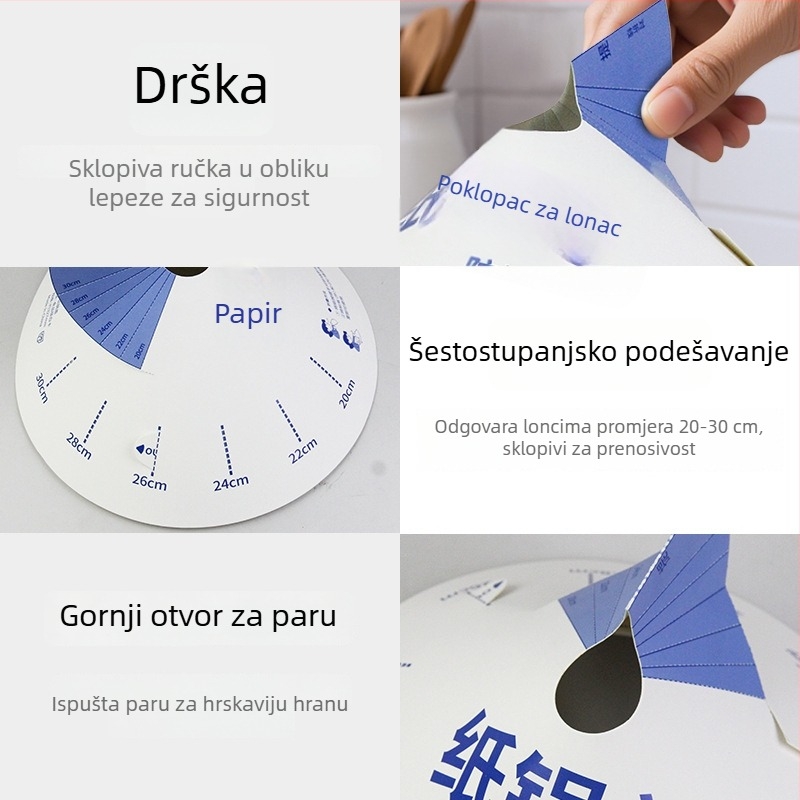 Jednokratni papirnati poklopac za lonac, upija ulje, podesiva veličina, zaštita od prskanja, za kuhanje na otvorenom