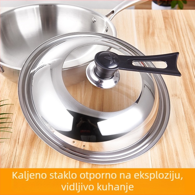 Poklop za lonac od nehrđajućeg čelika s prozirnim staklom, debeli, otporan na visoke temperature
