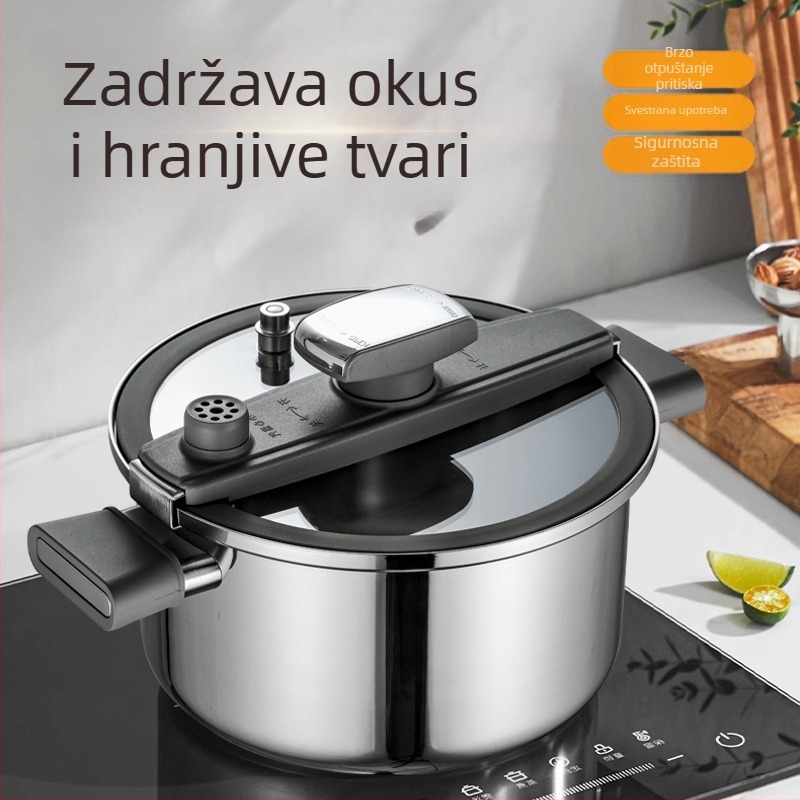 Titanski mikro tlak lonac, bez premaza, kuhinjska posuda za juhe i gulaš, trostruko dno, stakleni poklopac s kopčanjem