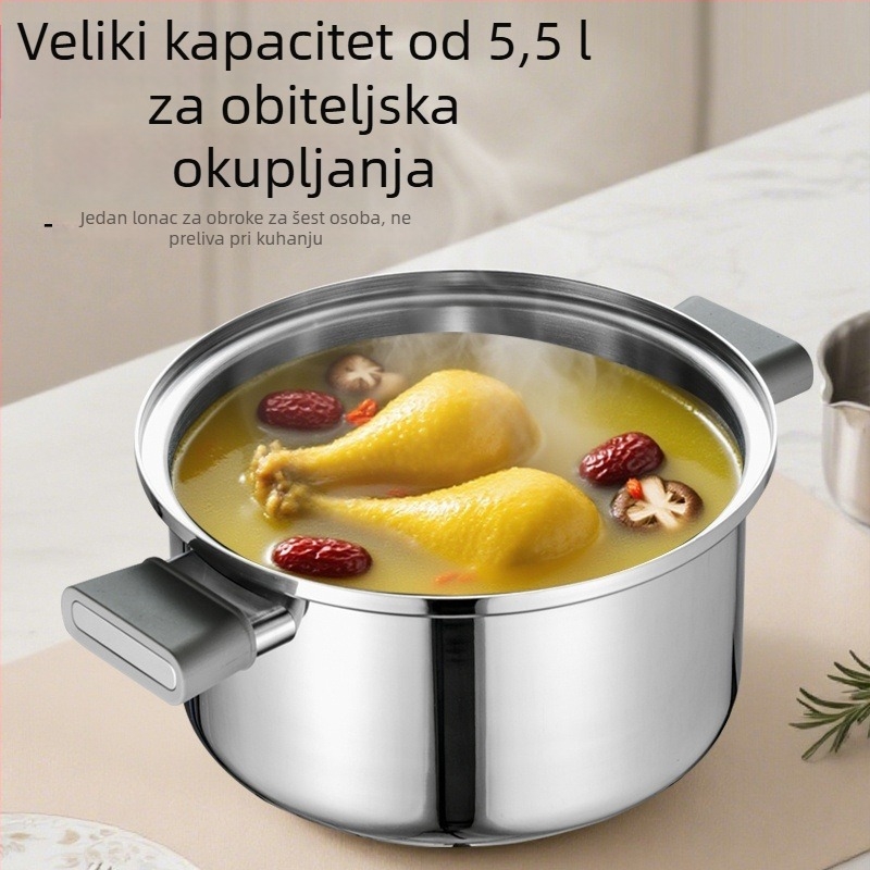 Titanski mikro tlak lonac, bez premaza, kuhinjska posuda za juhe i gulaš, trostruko dno, stakleni poklopac s kopčanjem