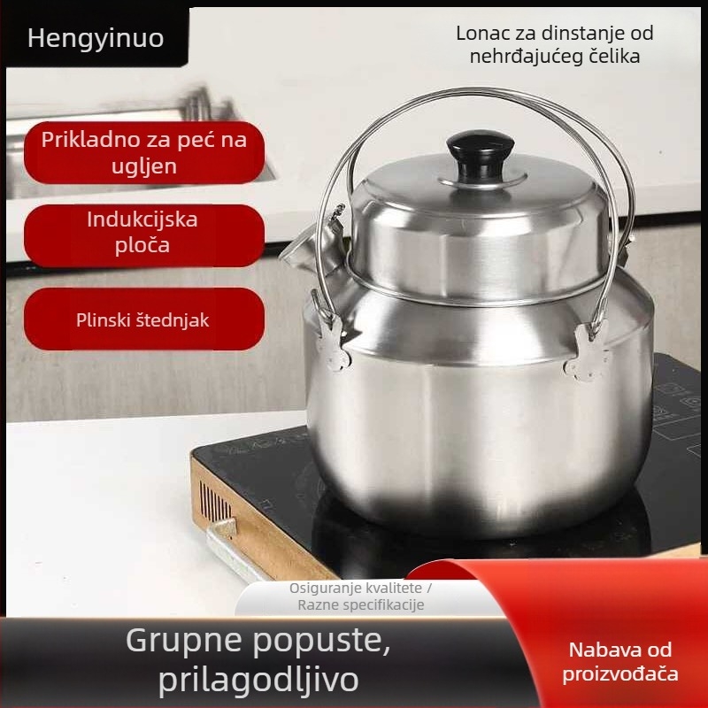 Chaoshan starinski lonac za vodenu kupelj s vanjskim dijelom od nehrđajućeg čelika i keramičkim unutarnjim dijelom, prijenosni višenamjenski lonac za juhe za dom i vani