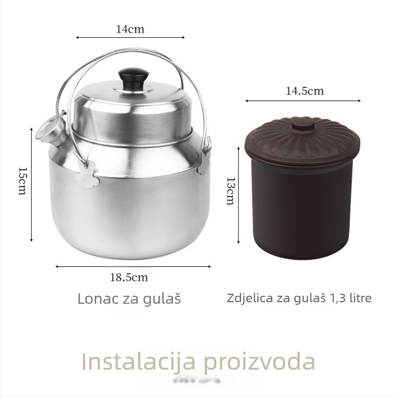 Chaoshan starinski lonac za vodenu kupelj s vanjskim dijelom od nehrđajućeg čelika i keramičkim unutarnjim dijelom, prijenosni višenamjenski lonac za juhe za dom i vani