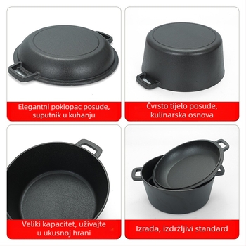 Nepremazana lijevana posuda 26 cm – dvostruka namjena za juhe, dinstanje i prženje, kompatibilna s indukcijom