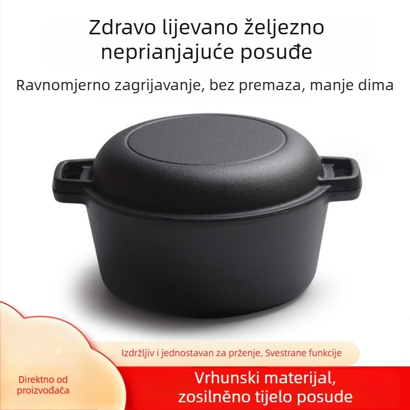 Nepremazana lijevana posuda 26 cm – dvostruka namjena za juhe, dinstanje i prženje, kompatibilna s indukcijom