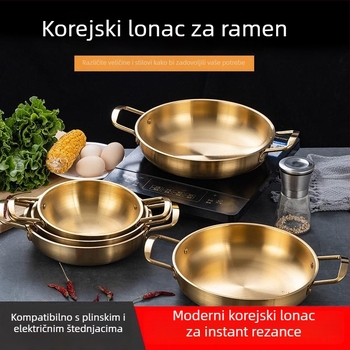 Korejskog stila lonac od nehrđajućeg čelika za juhu, s dvostrukim ručkama, ravnim dnom, jednoporcijski lonac za rezance i morski plodove (1.1–2 L)