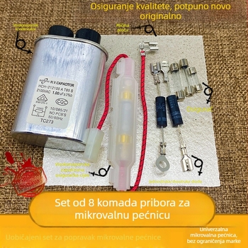 Set dodataka za mikrovalnu pećnicu: univerzalni visokovoltni kondenzator, visokovoltna osigurica, dvostrana dioda, mica pločica, 8-dijelni set