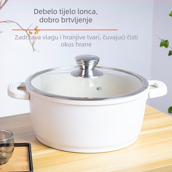 Beike Baodian 24 cm lonac za juhu od lijevanog aluminija s premazom protiv prijanjanja, dvostruke ručke i debelom zaštitnom ručkom protiv opeklina – višenamjenski lonac za juhu