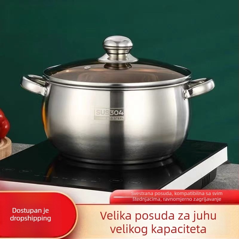 Set posuda od nehrđajućeg čelika, debeli, višefunkcijski: lonac za juhu s dvostrukom ručkom, lonac za mlijeko s jednom ručkom, mali lonac, posuda na paru za kašu i tjesteninu, lonac za jabuke