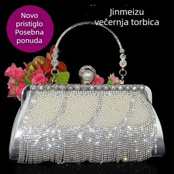 Nova večernja torbica s perlama i kristalima, elegant clutch za svečane prigode, ručno ili preko ramena