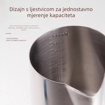 Čaša za latte art od nehrđajućeg čelika 304 sa mjernom skalom, zaštita od opeklina pri vrućem mlijeku, debela mini posudica za mlijeko, sprječava preljevanje