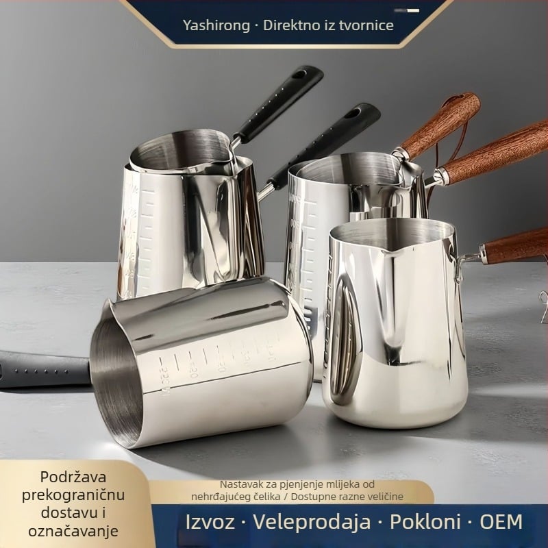 Čaša za latte art od nehrđajućeg čelika 304 sa mjernom skalom, zaštita od opeklina pri vrućem mlijeku, debela mini posudica za mlijeko, sprječava preljevanje