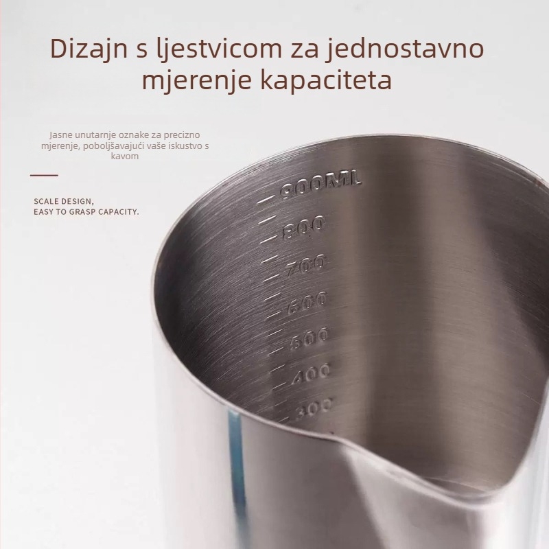 Čaša za latte art od nehrđajućeg čelika 304 sa mjernom skalom, zaštita od opeklina pri vrućem mlijeku, debela mini posudica za mlijeko, sprječava preljevanje