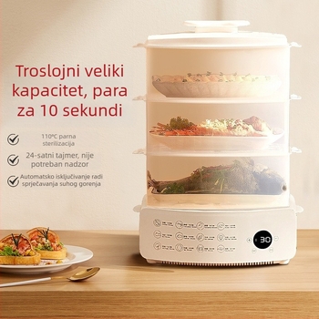 Električni parni lonac, tri etaže, 12 L kapaciteta, automatsko isključivanje