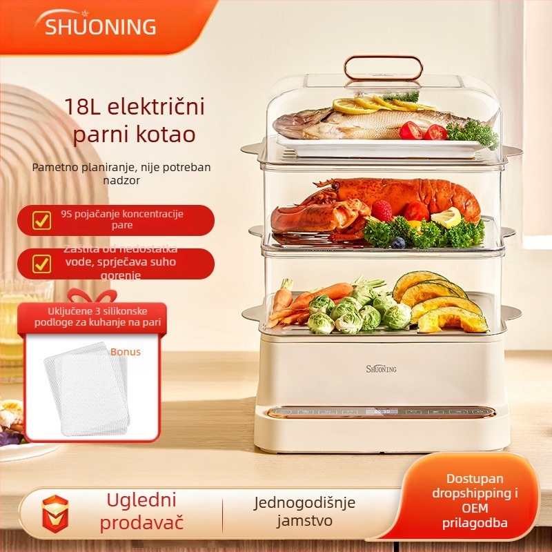 Kućni električni parni lonac, tri sloja, višenamjenski, automatsko isključivanje, inteligentno brzo kuhanje na paru