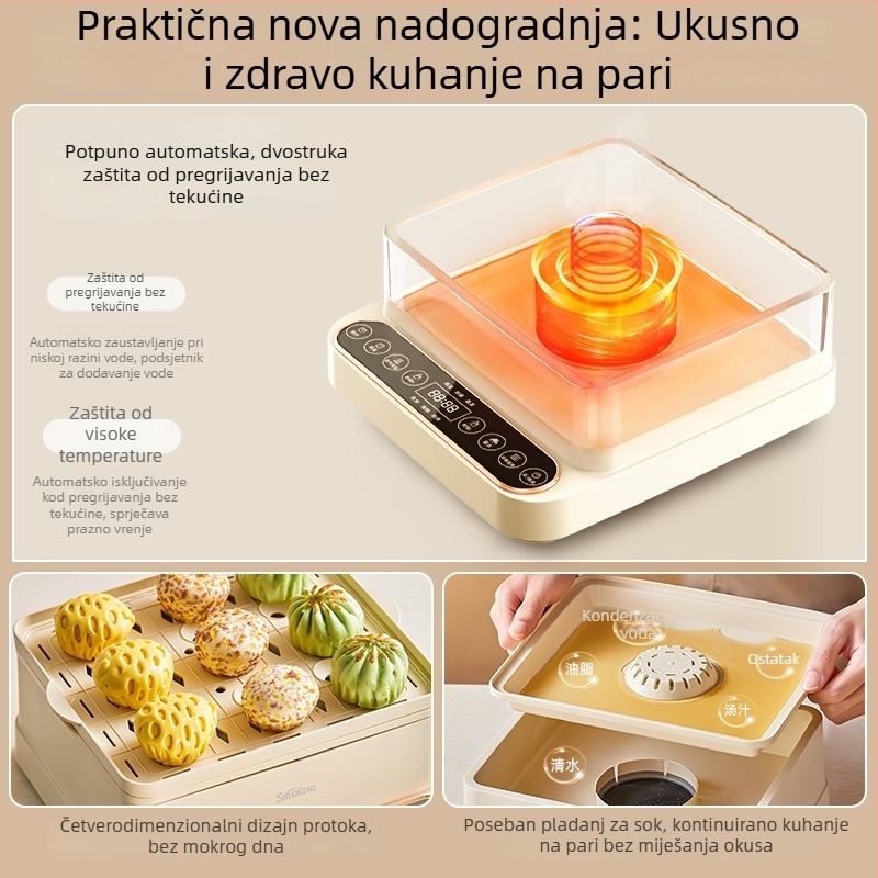 Kućni električni parni lonac, tri sloja, višenamjenski, automatsko isključivanje, inteligentno brzo kuhanje na paru