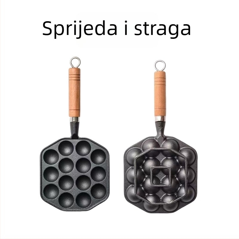 Takoyaki tava od lijevanog željeza za kućnu upotrebu, neprijanjajući, bez premaza, za plinski štednjak, kalup za prepelice jaja