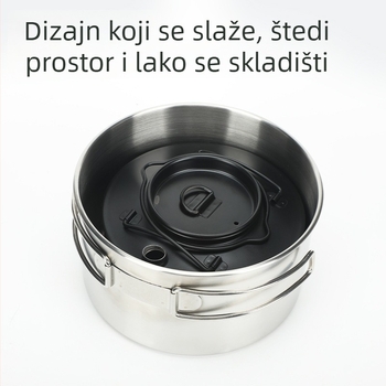 Prijenosni set posuđa od nehrđajućeg čelika za kampiranje, 3-dijelni, višenamjenski kuhinjski set