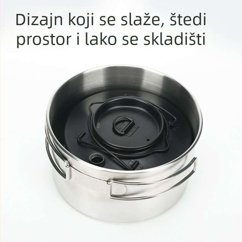 Prijenosni set posuđa od nehrđajućeg čelika za kampiranje, 3-dijelni, višenamjenski kuhinjski set