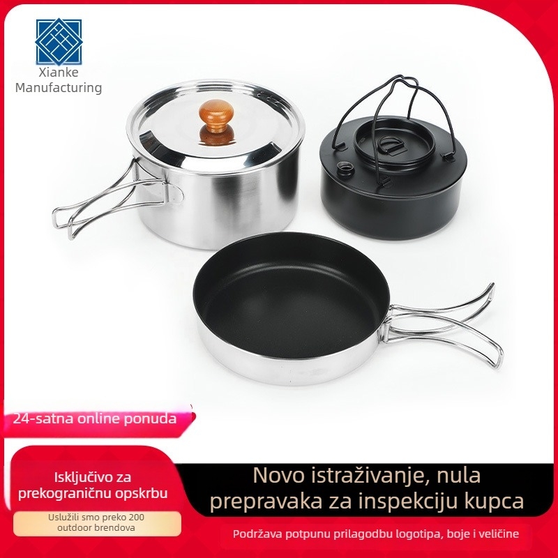 Prijenosni set posuđa od nehrđajućeg čelika za kampiranje, 3-dijelni, višenamjenski kuhinjski set
