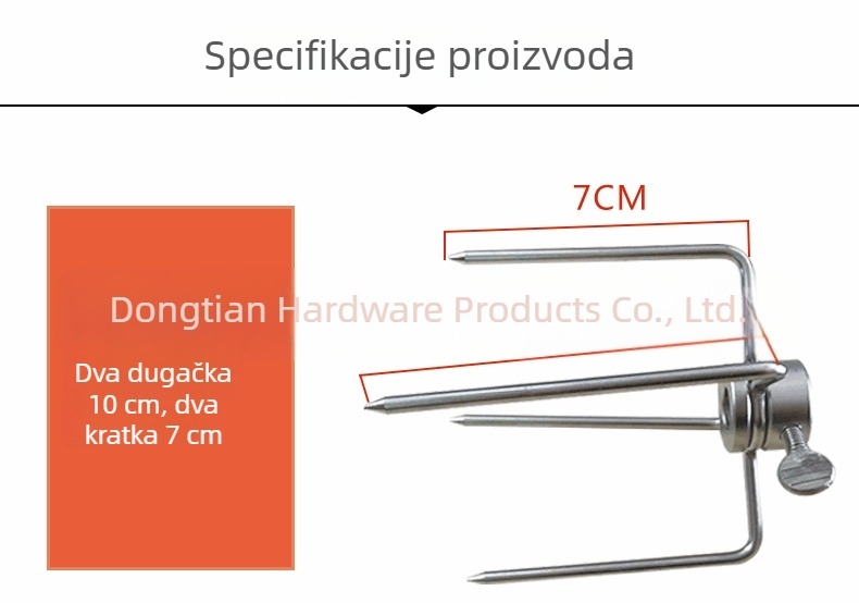 Vilica za roštilj od nehrđajućeg čelika 304, višenamjenska četverozubna okretna vilica za vanjsku pripremu roštilja