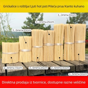 Bambus štapići za roštilj, 30 cm, jednokratni dugi štapići za kobasice, hot dog, piletinu i janjetinu