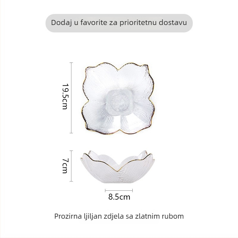 Nova staklena zdjela s pozlaćenim rubom, oblik ljilana s laticama, zdjela s ribljom repom, jantarno staklo s motivom drveta, pogodna za voće i salate u dnevnom boravku.
