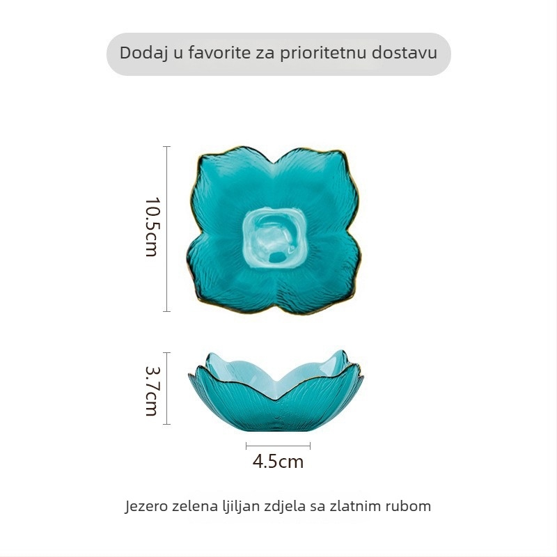 Nova staklena zdjela s pozlaćenim rubom, oblik ljilana s laticama, zdjela s ribljom repom, jantarno staklo s motivom drveta, pogodna za voće i salate u dnevnom boravku.
