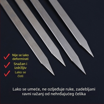 Nehrđajući čelični štapići za roštilj s drvenom ručkom, široki debeli plosnati štapići za janjetinu