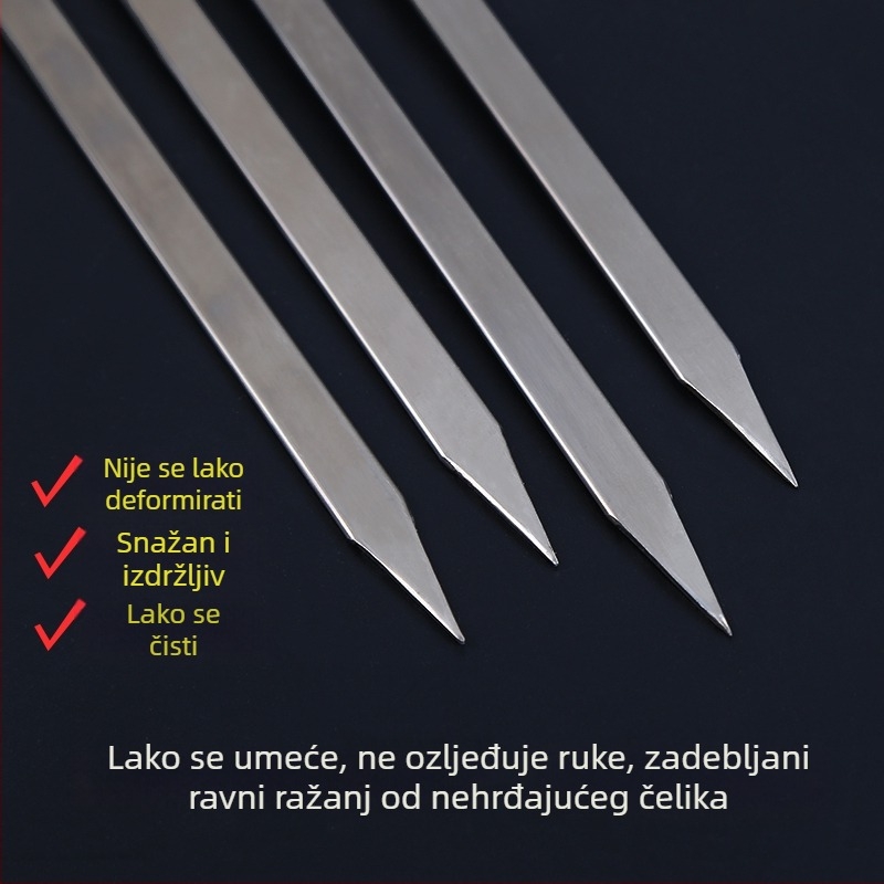 Nehrđajući čelični štapići za roštilj s drvenom ručkom, široki debeli plosnati štapići za janjetinu