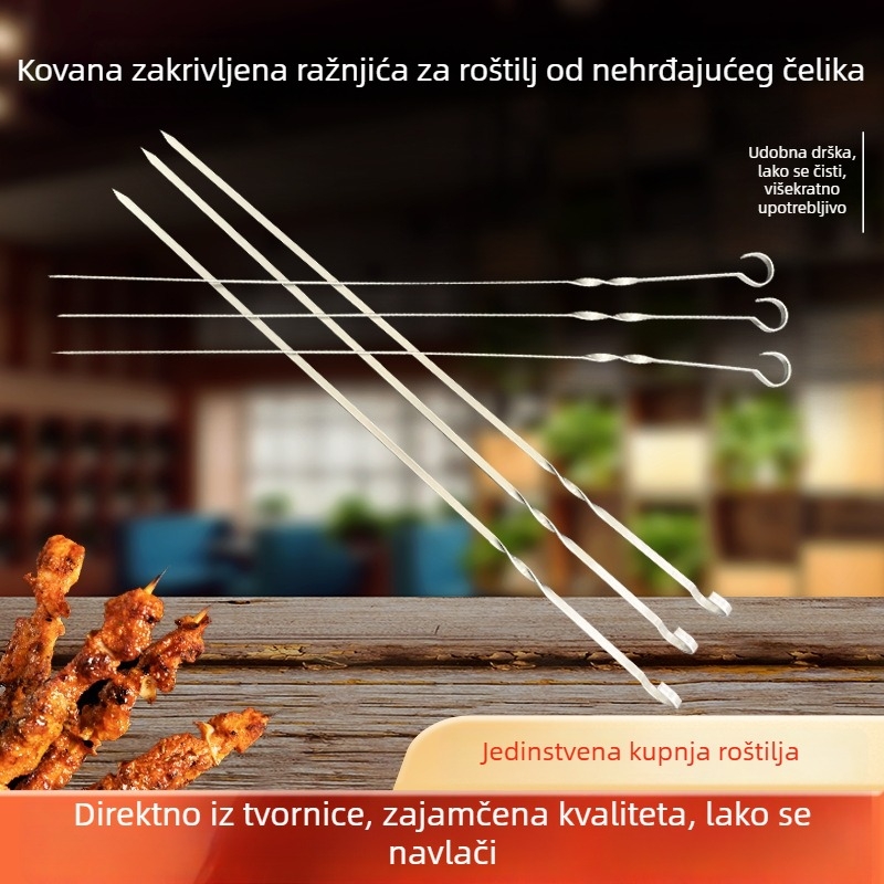 Nehrđajući čelični štapići za vanjsko roštiljanje, plosnati i debeli, s uzorkom devet okretaja, za pečenje mesa