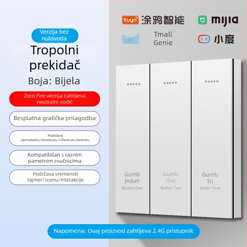 2.4G bežični Bluetooth Mesh pametni prekidač panel za hotele i smještajne objekte uz glasovno upravljanje