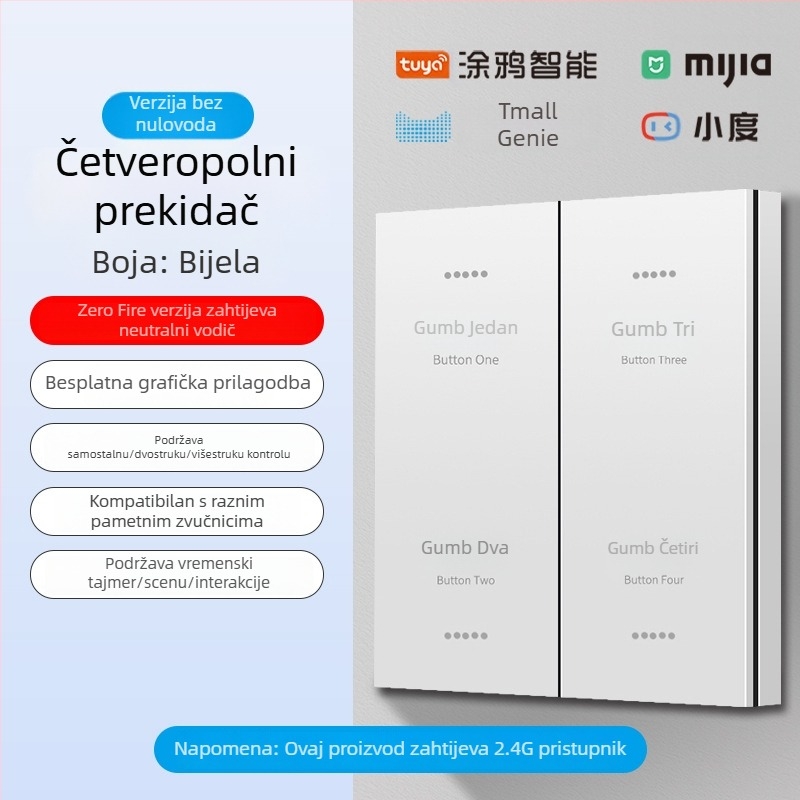 2.4G bežični Bluetooth Mesh pametni prekidač panel za hotele i smještajne objekte uz glasovno upravljanje