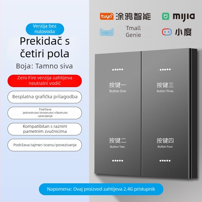2.4G bežični Bluetooth Mesh pametni prekidač panel za hotele i smještajne objekte uz glasovno upravljanje