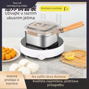 Nerđajući čelik kvadratni lonac za prženje, lonac za mlijeko i tjesteninu, prijenosno vanjsko tempura kuhalo, višenamjensko kuhinjsko posuđe