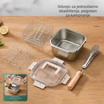 Nerđajući čelik kvadratni lonac za prženje, lonac za mlijeko i tjesteninu, prijenosno vanjsko tempura kuhalo, višenamjensko kuhinjsko posuđe