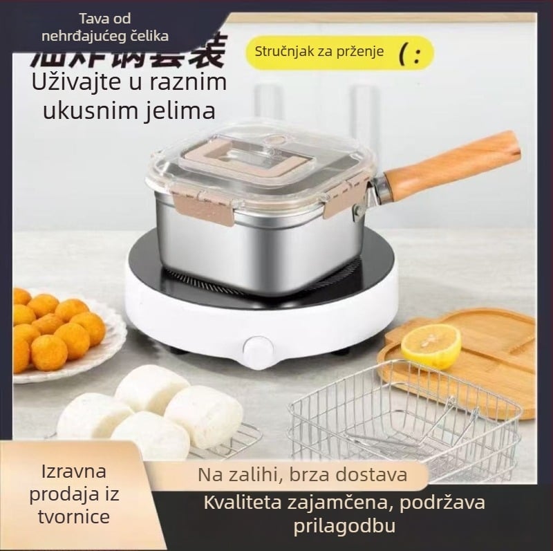 Nerđajući čelik kvadratni lonac za prženje, lonac za mlijeko i tjesteninu, prijenosno vanjsko tempura kuhalo, višenamjensko kuhinjsko posuđe