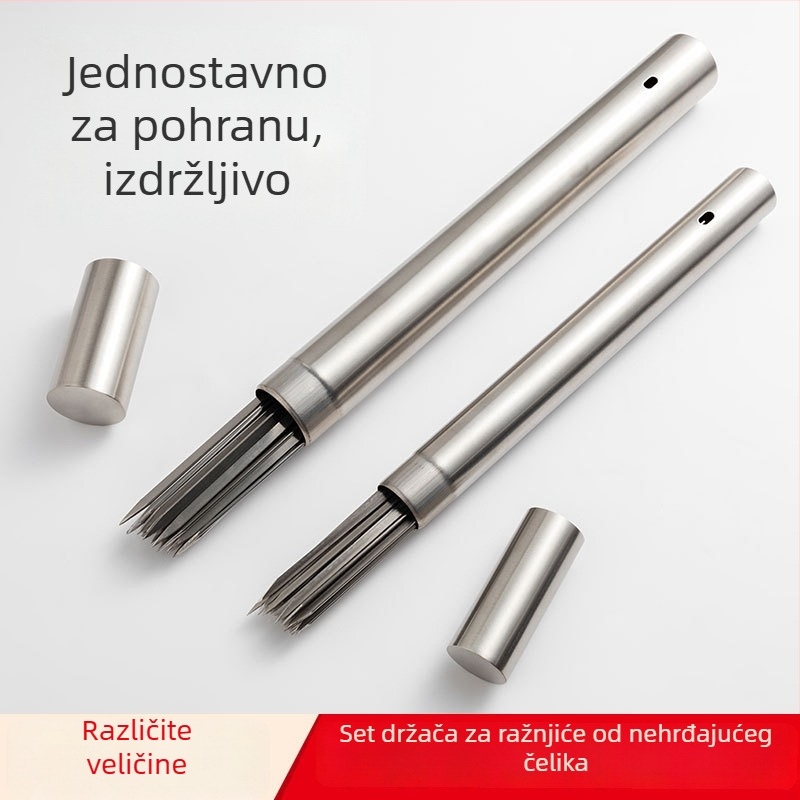 Set za roštilj od nehrđajućeg čelika s kutijom za pohranu — ražnjići, igle za pečenje i vilice